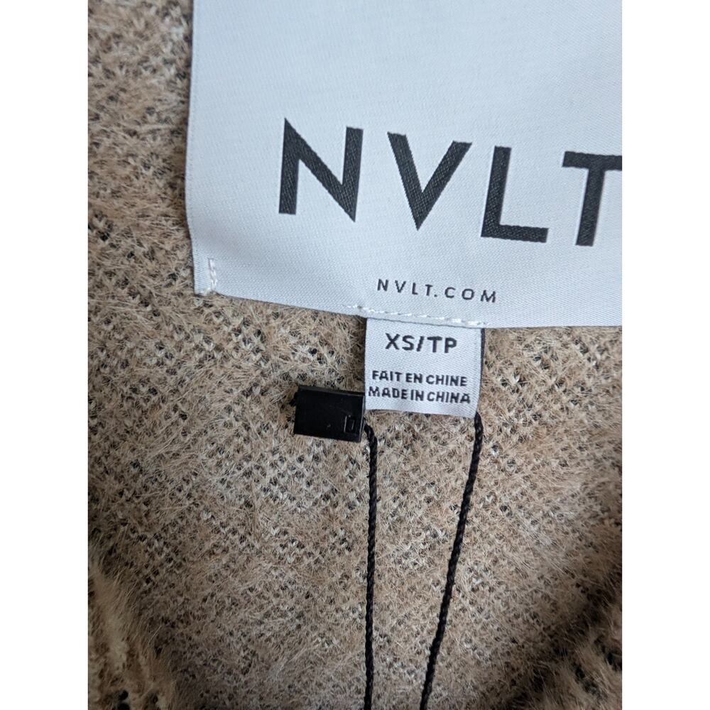 NVLT Y1112NVL Plaid Long Coat Womens XS Beige Brown Double Breasted NWT - Picture 2 of 5